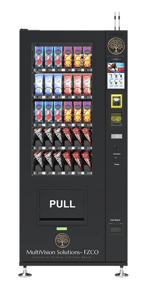 Vending machine with pull door.