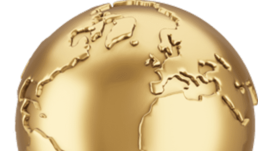 Golden globe showing Europe and Africa continents.